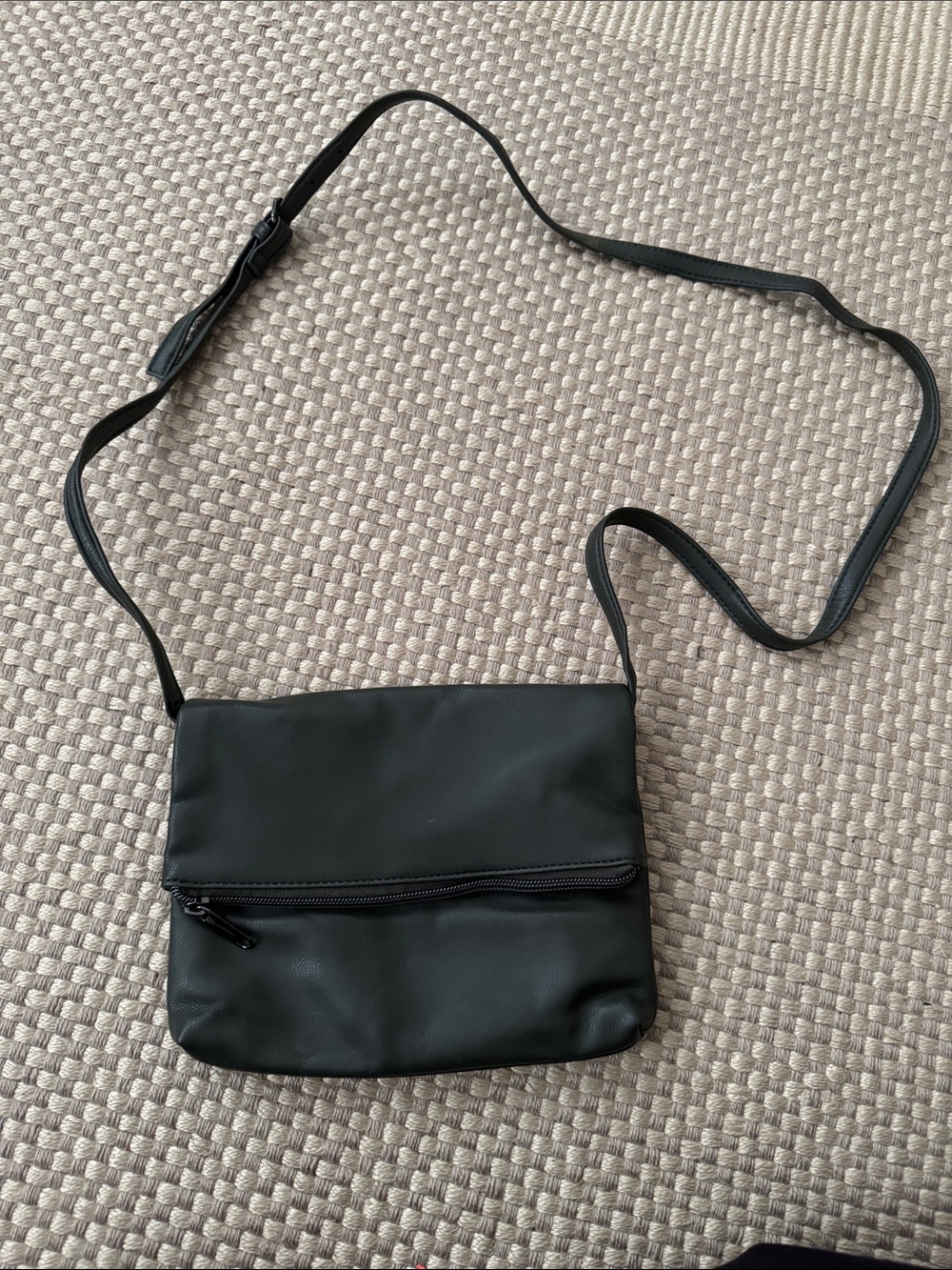 wild fable Dark Green Faux-Leather Crossbody with Front Zip